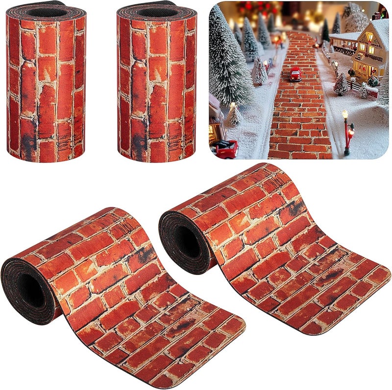 Iceyyyy 4 Pcs Christmas Village Red Brick Road-47.2 x 4.7 Inch Cuttable Christmas Village Landscape Road-Miniature Xmas Villages Accessories for DIY Home Garden Street Landscape Decorations - Image 1
